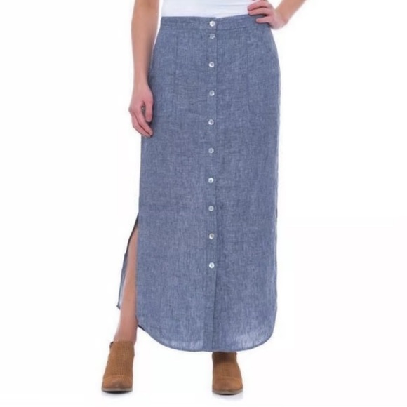 NEW Antibes Blanc 100% Linen Blue Midi Maxi Skirt - Picture 1 of 6